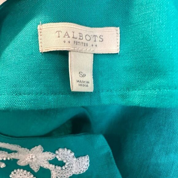 Talbots 3/4 Sleeve Blouse - Tunic Embroidered Neckline Teal Size Small Petite - Picture 7 of 9